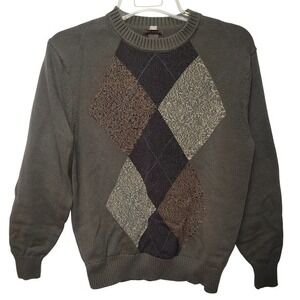 Dockers Mens Argyle Cotton Crewneck Sage Sweater M Preppy Old Money Smart Casual